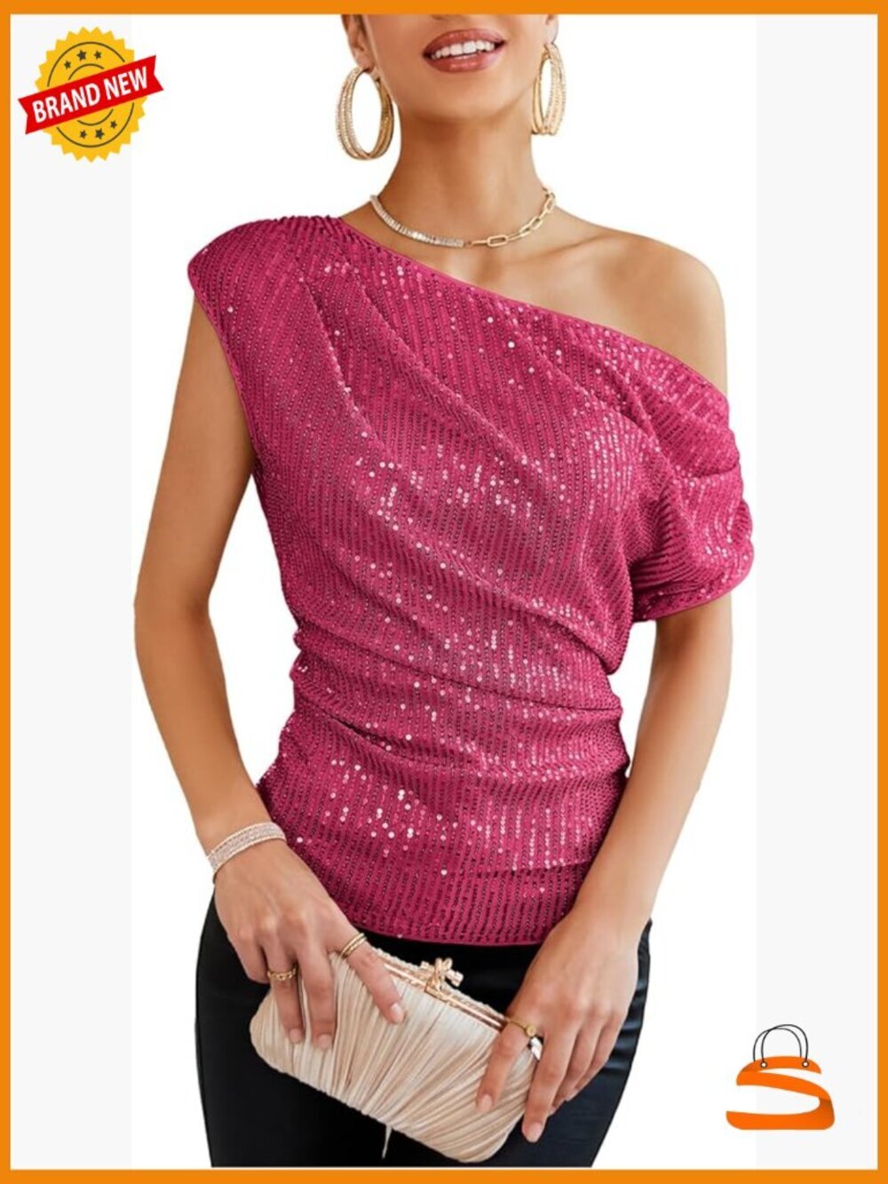 One Shoulder Sequin Sparkly Top Ruched Asymmetrical Party Shirt